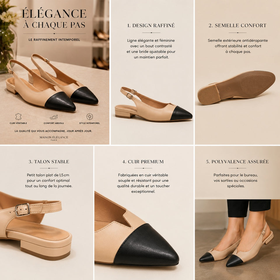 Ballerines Slingback Bicolores – Élégance Chic et Intemporelle