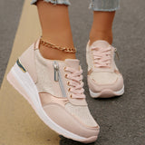Baskets Femme à Lacets avec Zip Latéral – Semelle Épaisse, Confort et Style Sportif