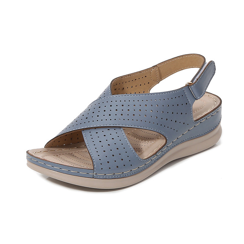 Sandales à talons compensés pour femme, respirantes, à velcro avec découpes