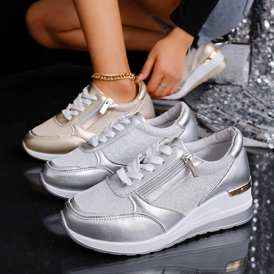 Baskets Femme à Lacets avec Zip Latéral – Semelle Épaisse, Confort et Style Sportif