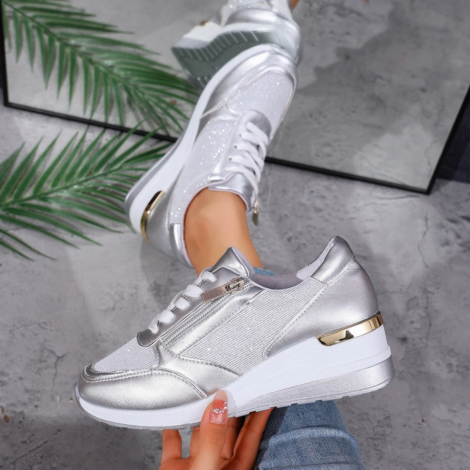 Baskets Femme à Lacets avec Zip Latéral – Semelle Épaisse, Confort et Style Sportif