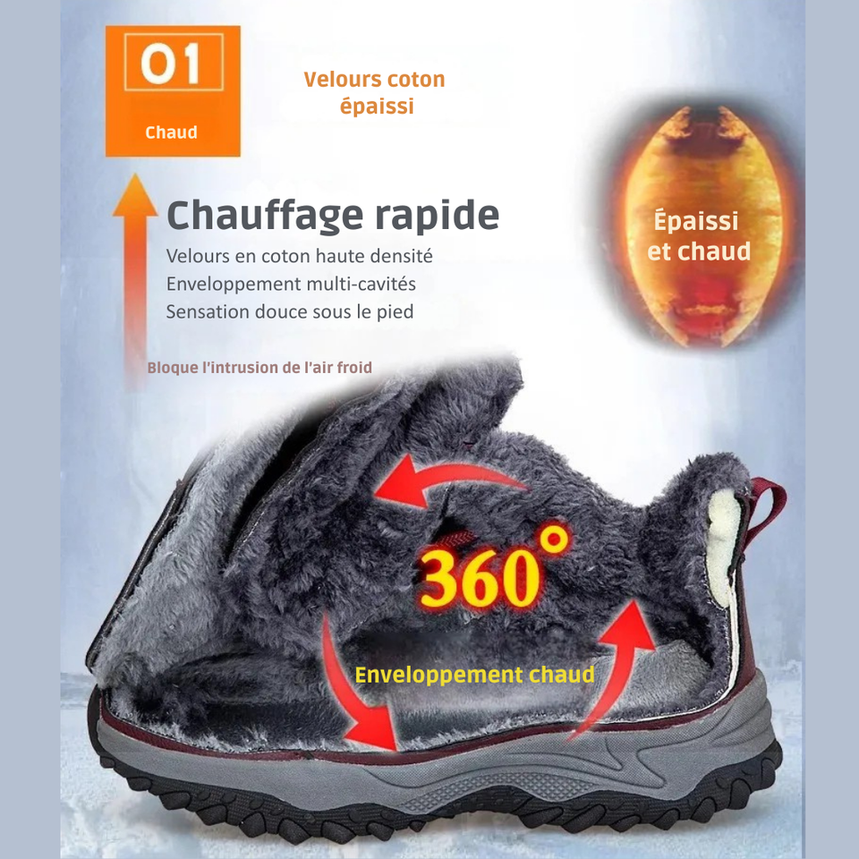 Bottines d’Hiver Hautes avec Doublure Coton Velours et Semelle Antidérapante pour Femmes et Hommes