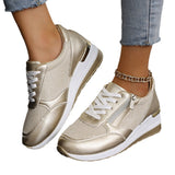 Baskets Femme à Lacets avec Zip Latéral – Semelle Épaisse, Confort et Style Sportif