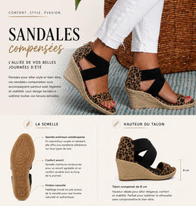 Sandales à talons compensés pour femmes avec lanières élastiques