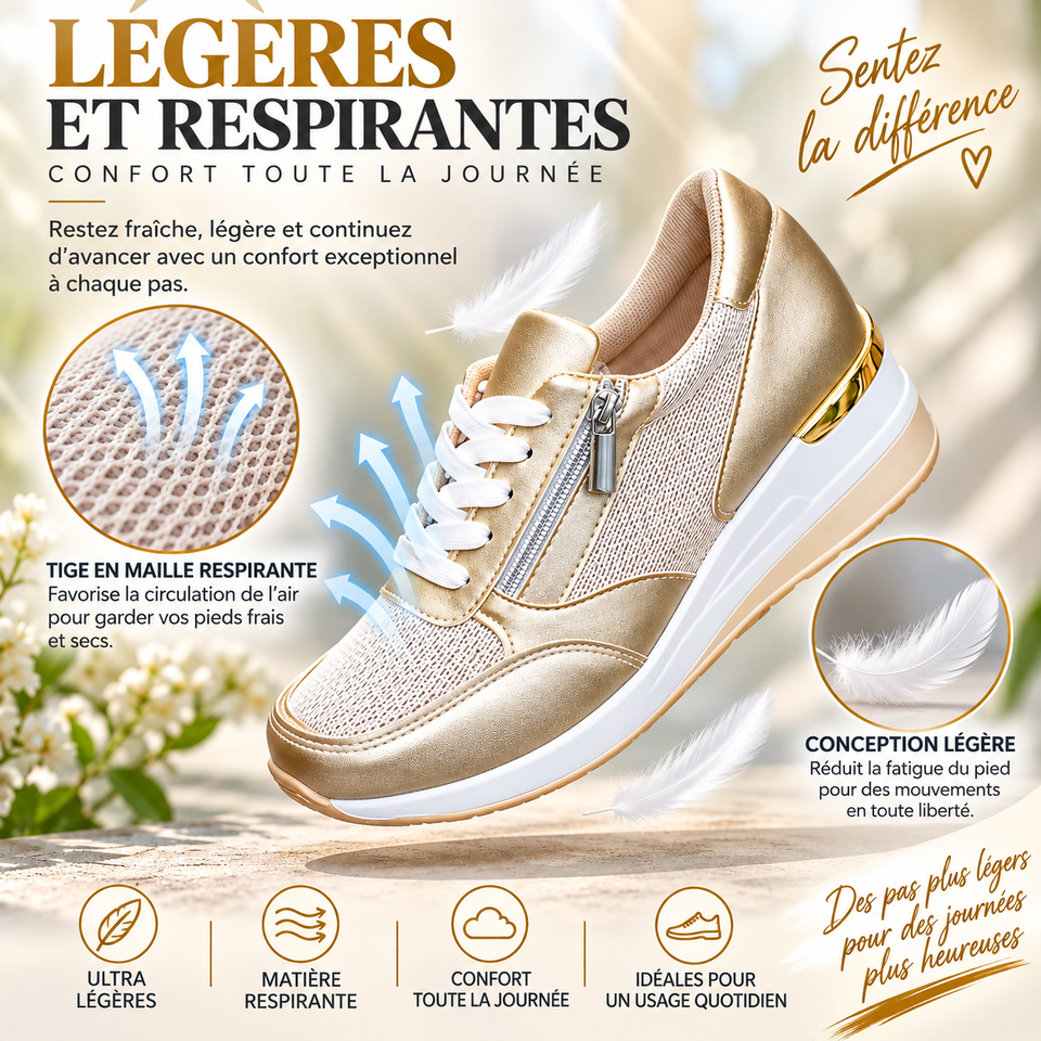 Baskets Femme à Lacets avec Zip Latéral – Semelle Épaisse, Confort et Style Sportif