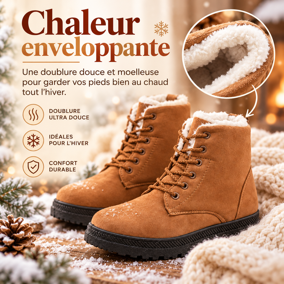 Bottes de Neige d’Hiver pour Femme – Fourrure Synthétique, Semelle Plate et Grandes Pointures