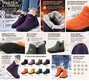 Bottines de Neige Femme Chaudes à Semelle Épaisse avec Zip Latéral