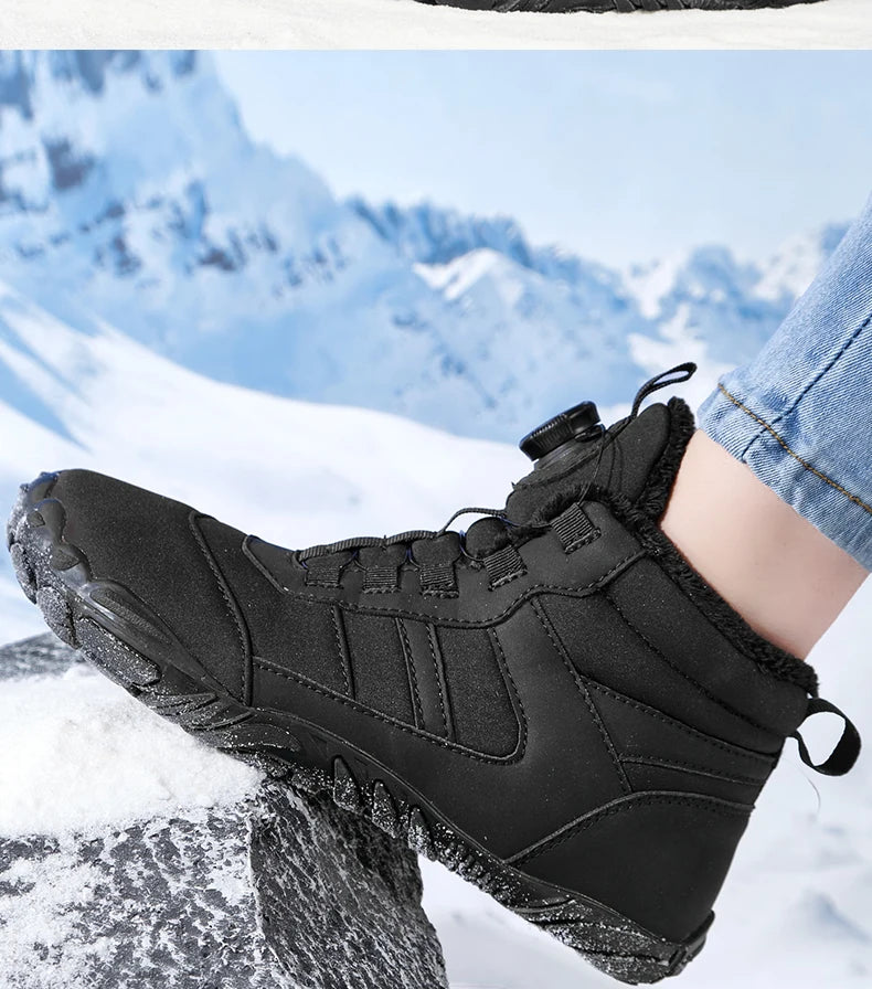 Bottines d’Hiver Unisexes Fourrées et Imperméables avec Fermeture Rotative