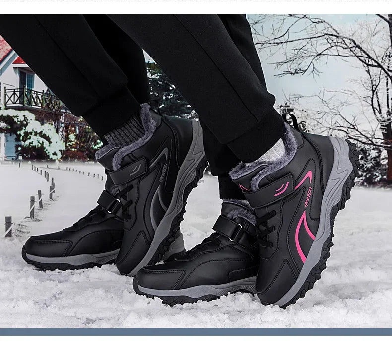 Bottines d’Hiver Hautes avec Doublure Coton Velours et Semelle Antidérapante pour Femmes et Hommes