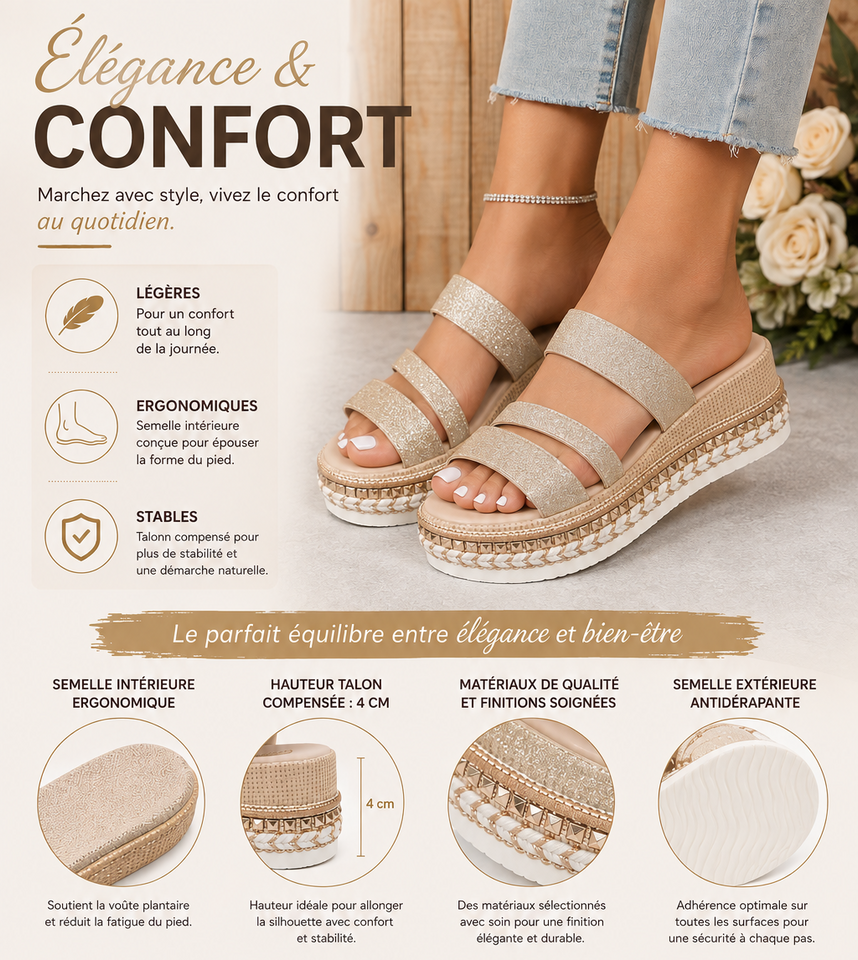 Sandales Femme à Bout Ouvert et Talon Compensé – Élégance & Confort