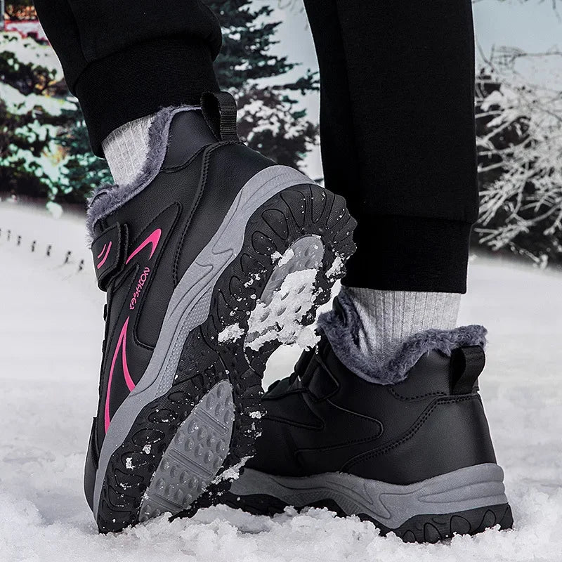 Bottines d’Hiver Hautes avec Doublure Coton Velours et Semelle Antidérapante pour Femmes et Hommes