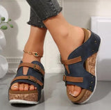 Sandales Compensées Femme Élégantes à Boucles Ajustables