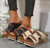 Sandales Compensées Femme Élégantes à Boucles Ajustables