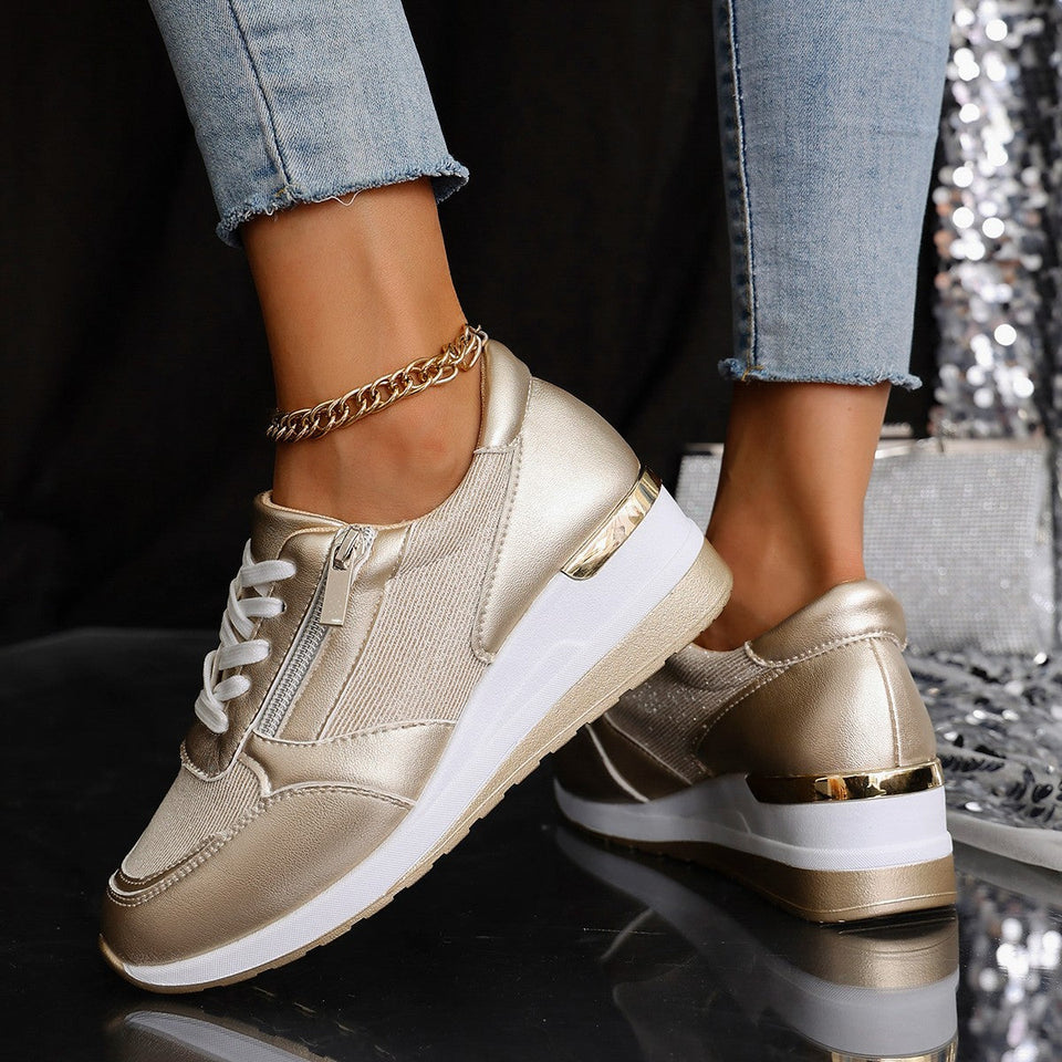 Baskets Femme à Lacets avec Zip Latéral – Semelle Épaisse, Confort et Style Sportif