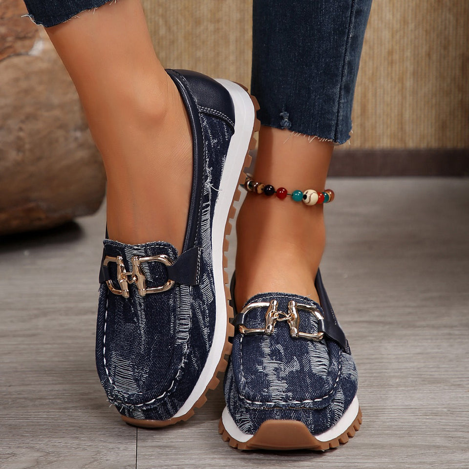 Chaussures décontractées à semelle épaisse et boucle métallique