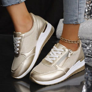 Baskets Femme à Lacets avec Zip Latéral – Semelle Épaisse, Confort et Style Sportif