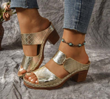 Sandales à talons épais à bout rond