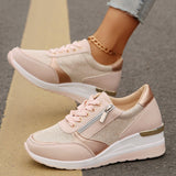 Baskets Femme à Lacets avec Zip Latéral – Semelle Épaisse, Confort et Style Sportif