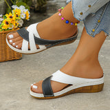 Sandales à talon compensé pour femme à motif uni