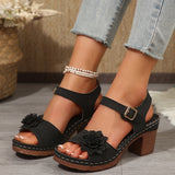 Sandales à talons épais à motif floral pour femmes - à semelles compensées
