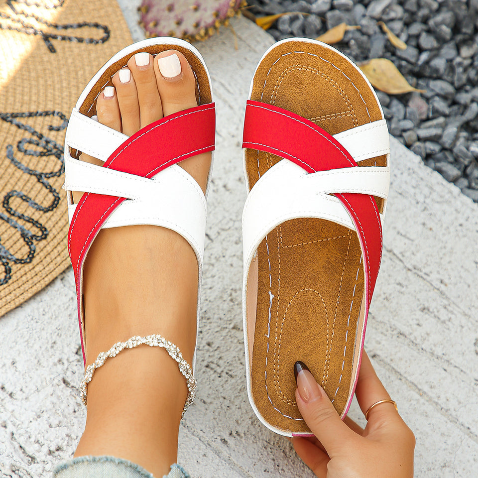 Sandales à talon compensé pour femme à motif uni