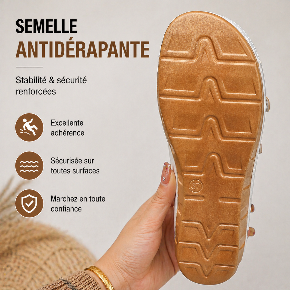 Sandales compensées à boucles d'été, à bout ouvert, avec semelle compensée