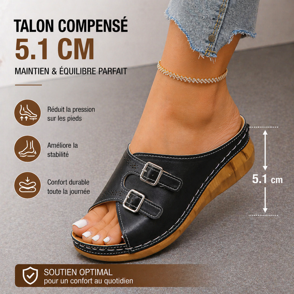 Sandales compensées à boucles d'été, à bout ouvert, avec semelle compensée